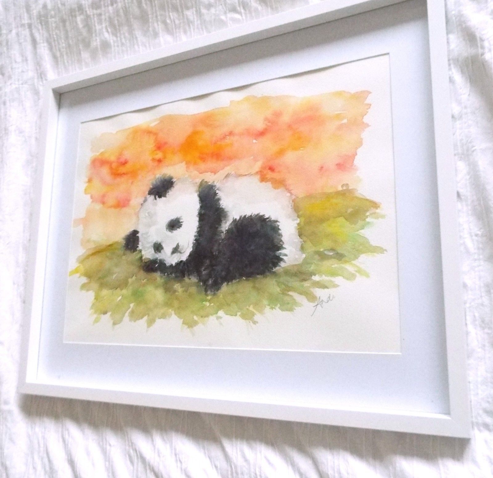 Sleeping Panda Sunset Illustration Original Watercolour Painting Andi J Lucas photo furniture
