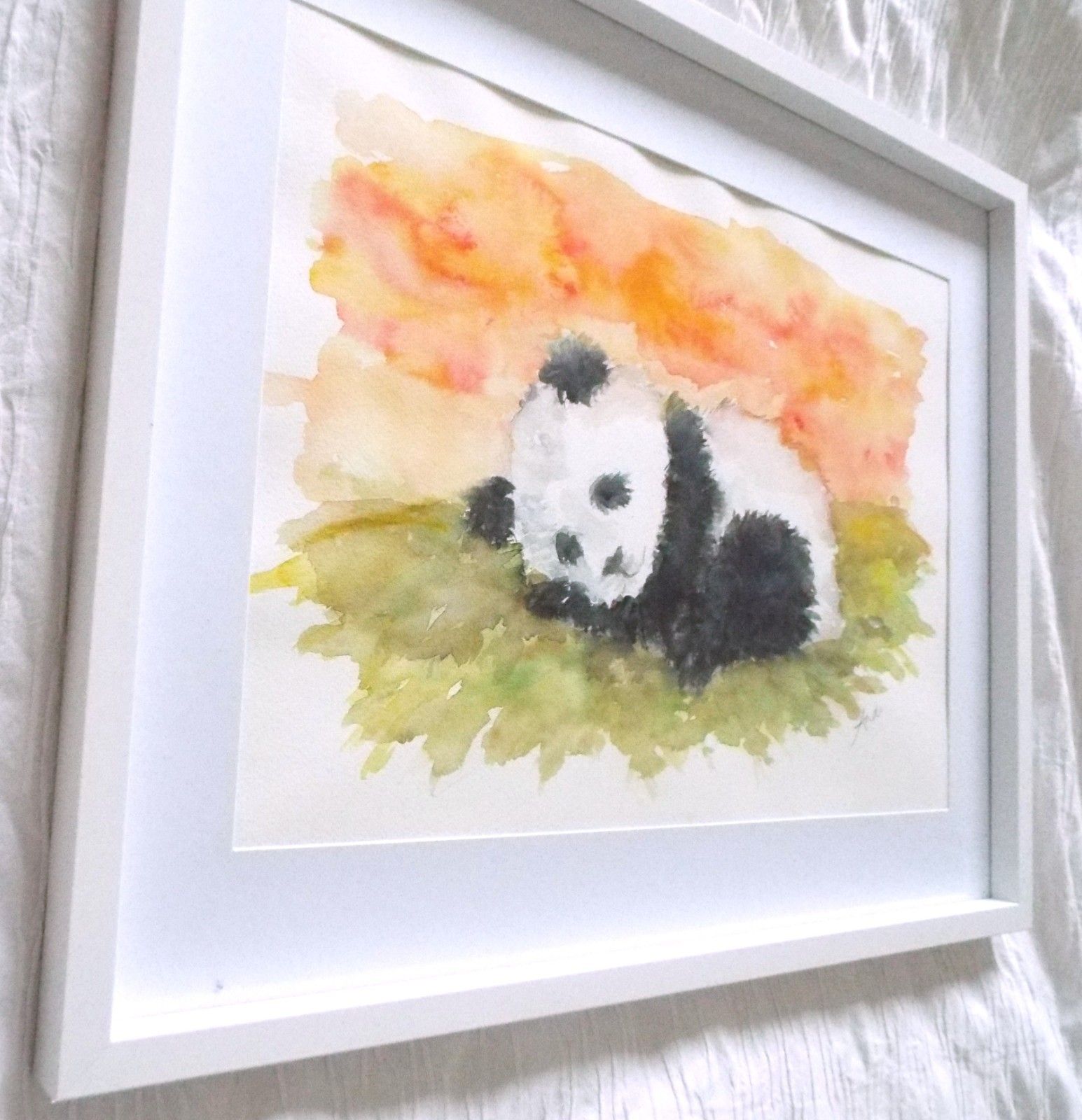 Sleeping Panda Sunset Illustration Original Watercolour Painting Andi J Lucas photo for sale