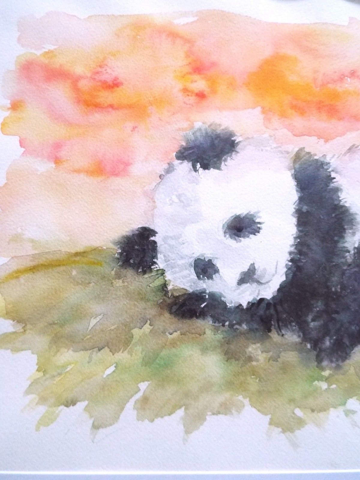 Sleeping Panda Sunset Illustration Original Watercolour Painting Andi J Lucas photo vinterior