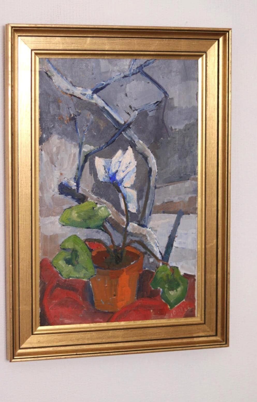 Original Swedish Oil On Canvas – “Winter Cyclamen” By Majken Bergvin (1922–2012) –1965 – Vintage & Framed – 62 × 43 Cm (24.4" × 16.9") photo for sale