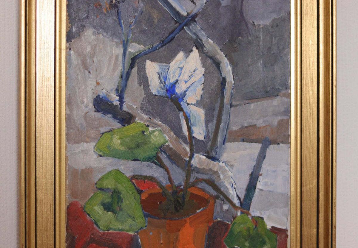 Original Swedish Oil On Canvas – “Winter Cyclamen” By Majken Bergvin (1922–2012) –1965 – Vintage & Framed – 62 × 43 Cm (24.4" × 16.9") photo 345.0