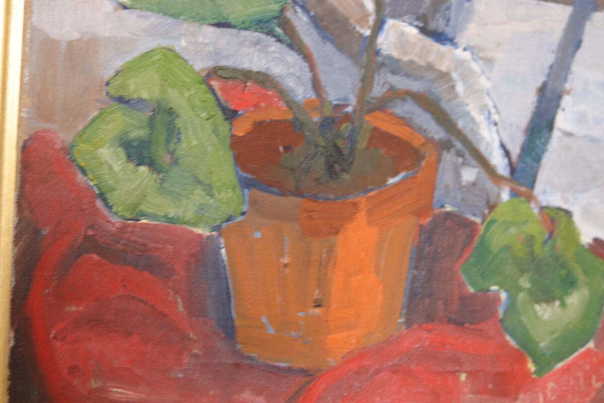 Original Swedish Oil On Canvas – “Winter Cyclamen” By Majken Bergvin (1922–2012) –1965 – Vintage & Framed – 62 × 43 Cm (24.4" × 16.9") photo vintage