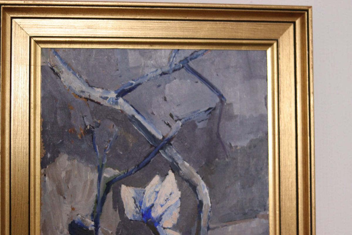 Art Original Swedish Oil On Canvas – “Winter Cyclamen” By Majken Bergvin (1922–2012) –1965 – Vintage & Framed – 62 × 43 Cm (24.4" × 16.9") photo