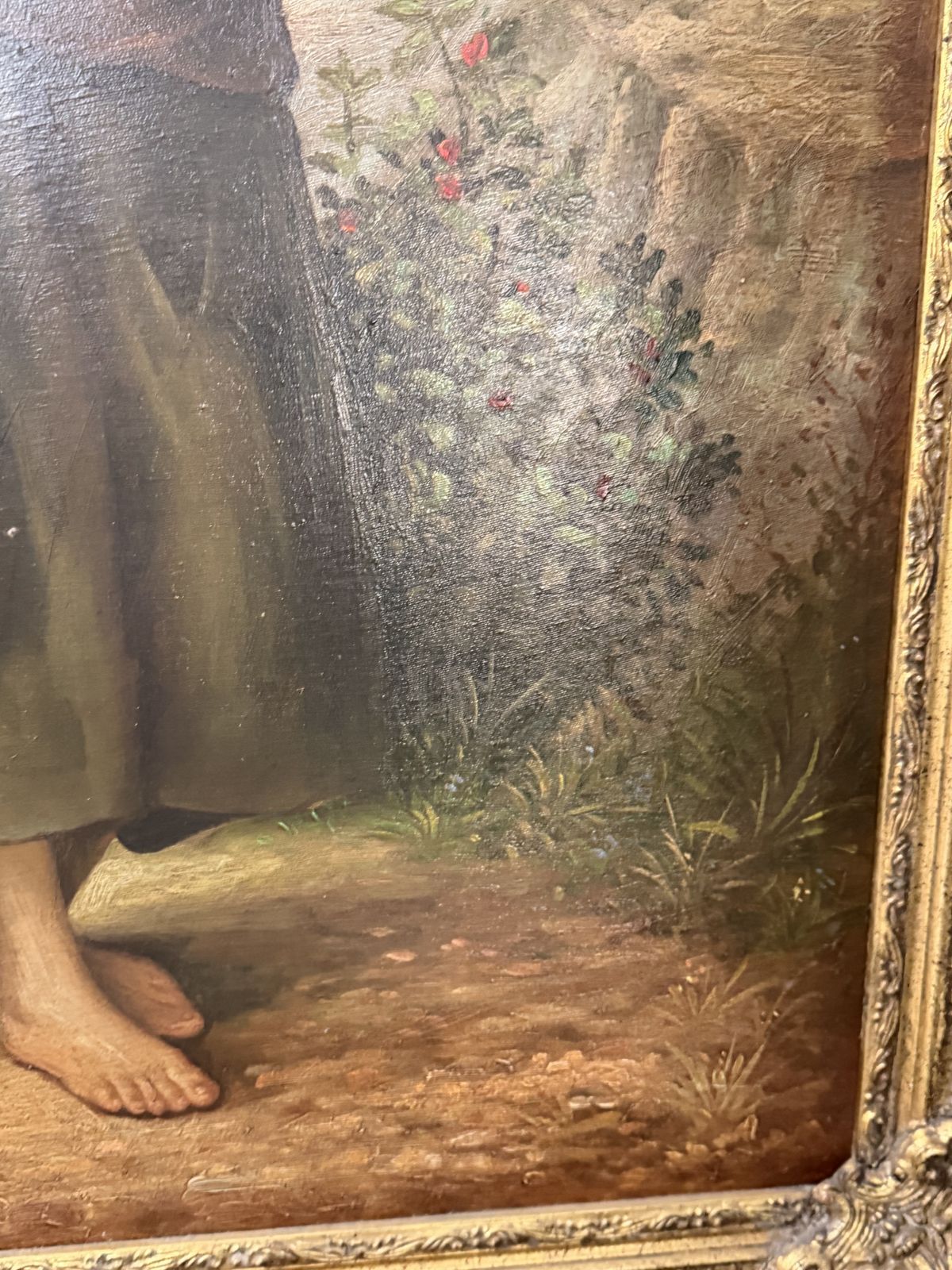 Large Gilt Framed Oil On Canvas Of A Girl In Countryside With Heavy Gilt Frame photo for sale