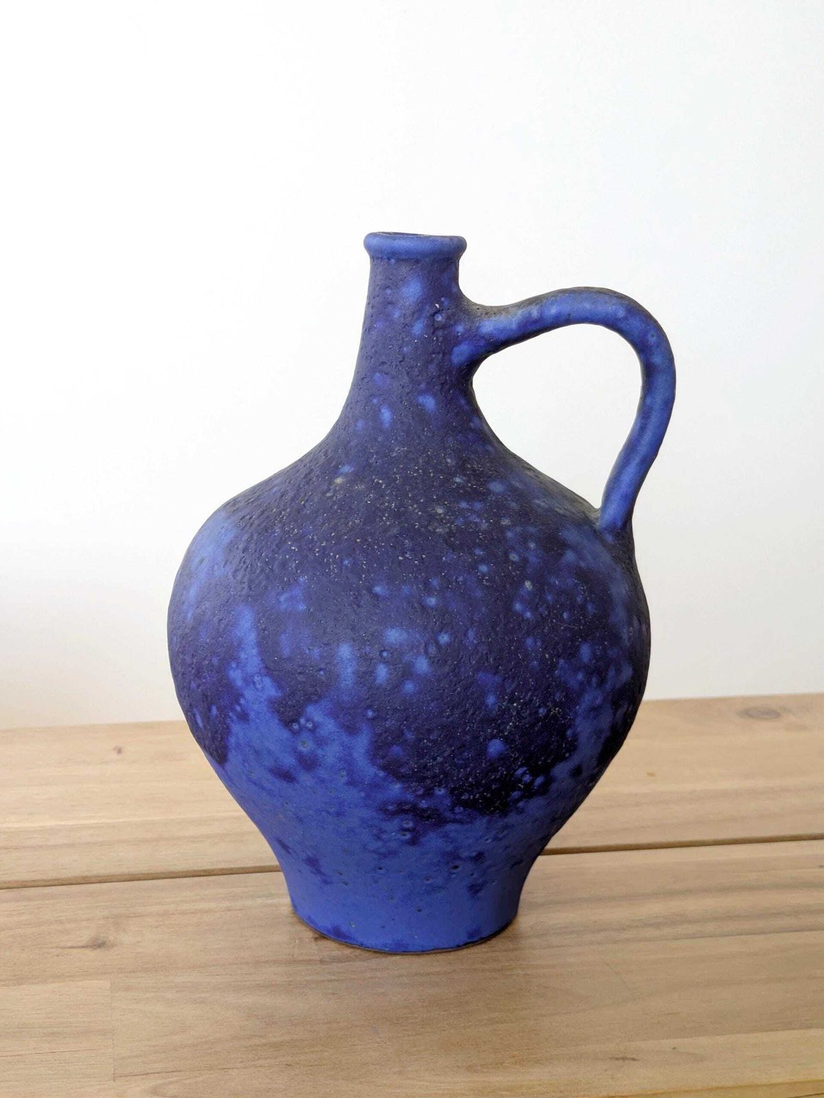 Midcentury Handle Vase By Heyne Keramik, Ultramarine Klein Blue Fat Lava, West Germany, 1960s photo for sale