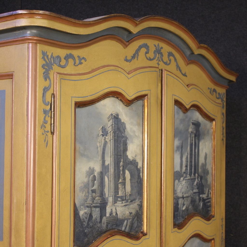 Small Lacquered, Gilded And Painted Piedmontese Wardrobe From The 20th Century photo for sale