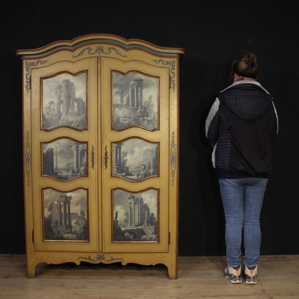 photo furniture Small Lacquered, Gilded And Painted Piedmontese Wardrobe From The 20th Century