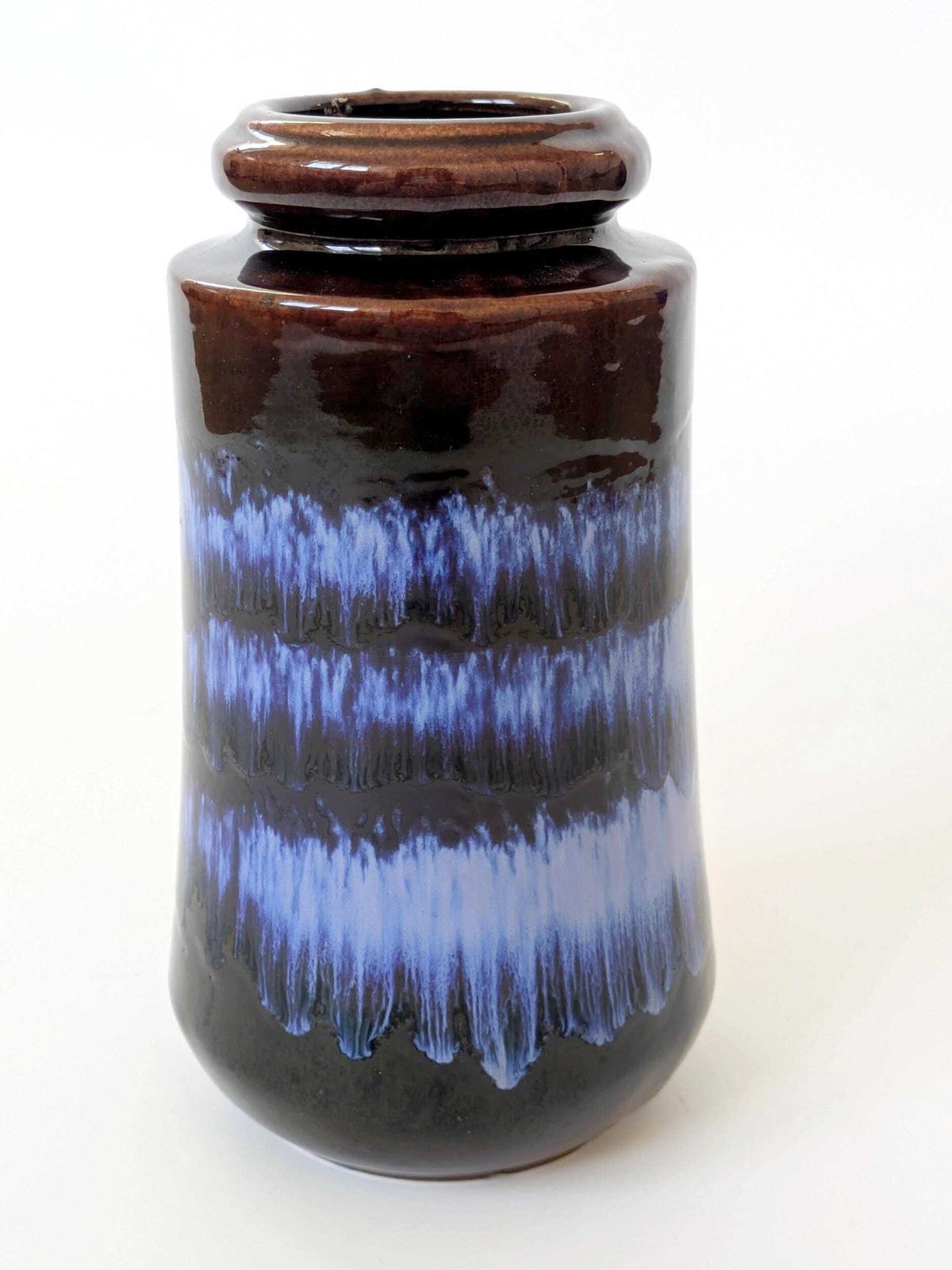 Midcentury Scheurich 249/21, West Germany Tall Ceramic Vase, Chocolate Brown Blue Drip Glaze photo buy