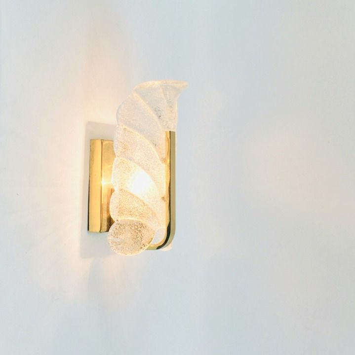 Scandinavian Glass & Brass Leaf Wall Light By Carl Fagerlund For Orrefors, Sweden, 1960s photo for sale
