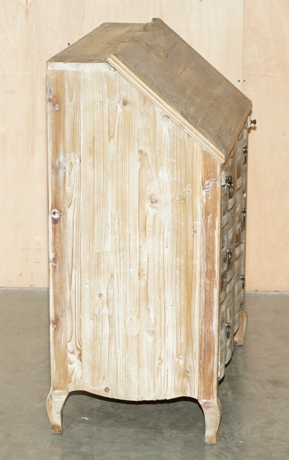 photo for sale Swedish Rustic Pine Hand Painted Drop Front Bureau Desk Chest Of Drawers