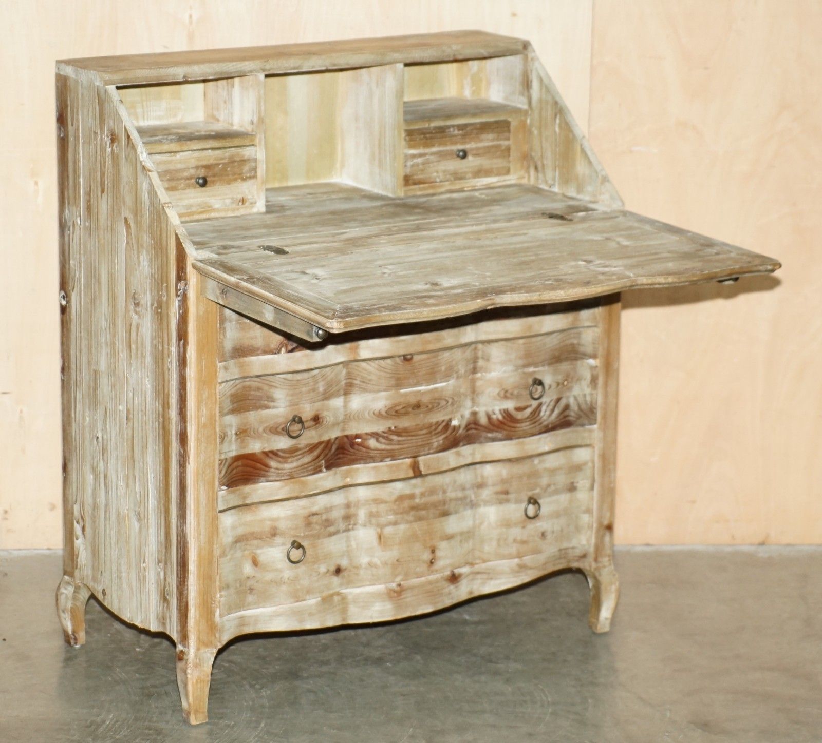 photo vintage Swedish Rustic Pine Hand Painted Drop Front Bureau Desk Chest Of Drawers