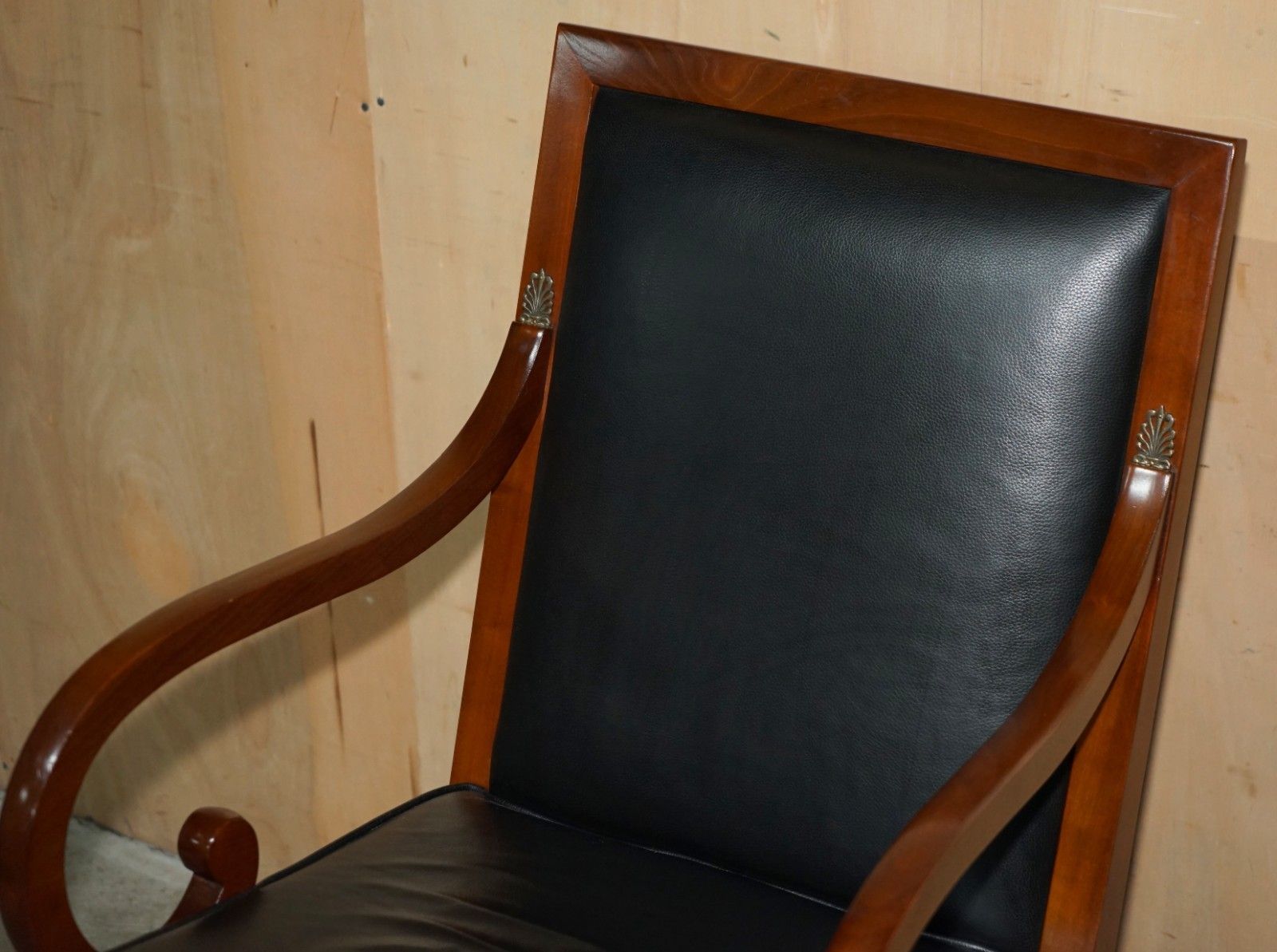 Harrods London Purchased Black Leather Cherry Wood Grange Paris Captain Chairs photo Furniture