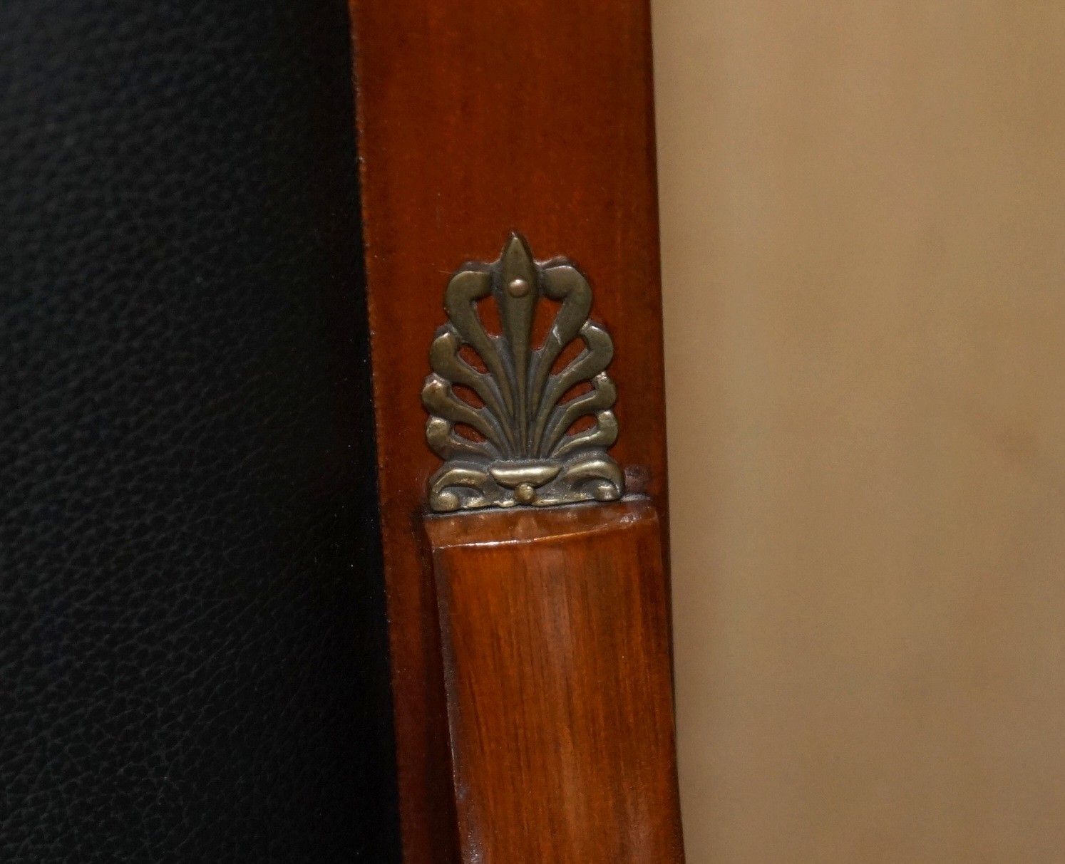 Harrods London Purchased Black Leather Cherry Wood Grange Paris Captain Chairs photo vintage