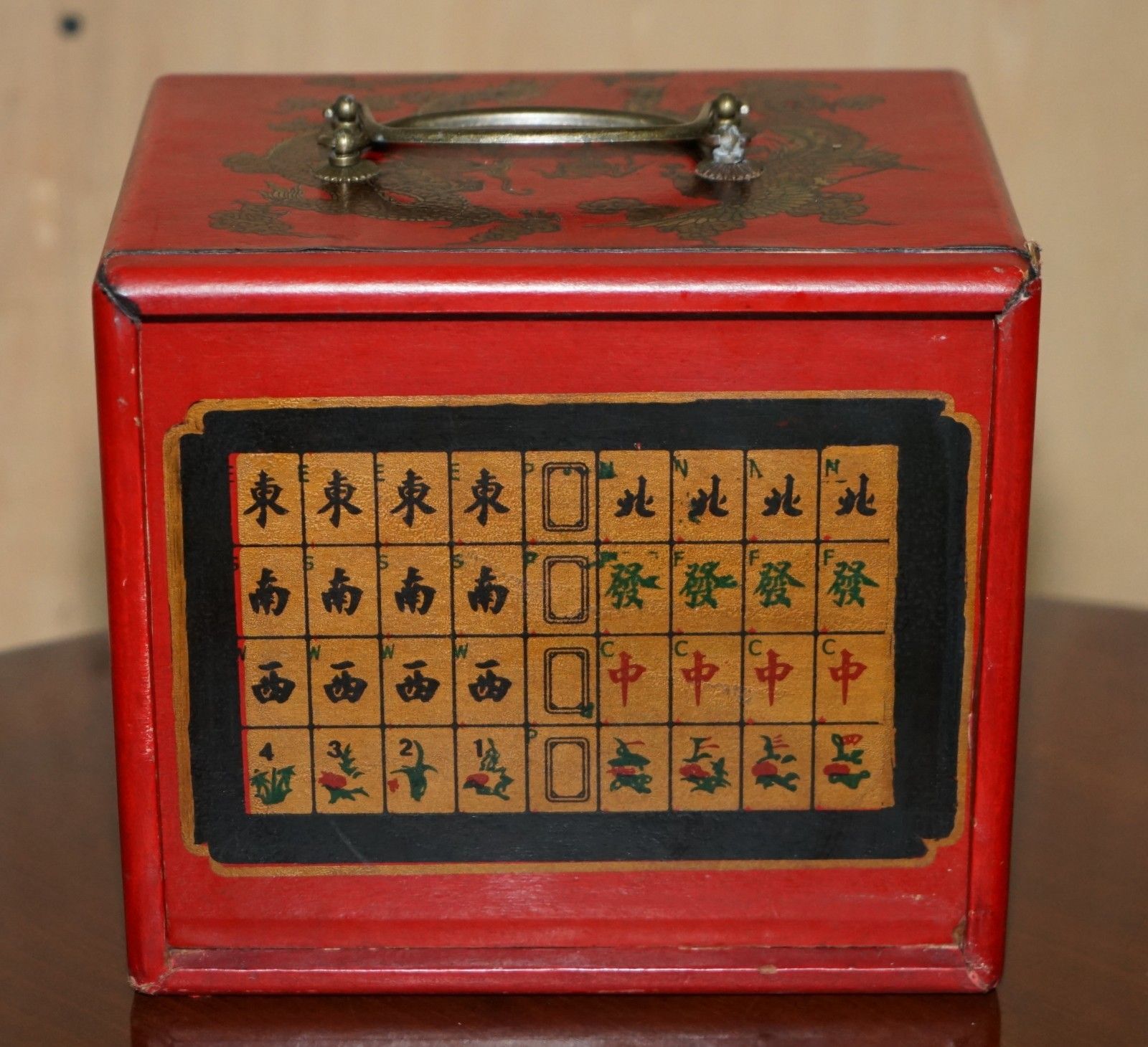 Antique Mahjong Suite Circa 1940's Chinese Chinoiserie Dragon Design Plus Dice photo Home Decor