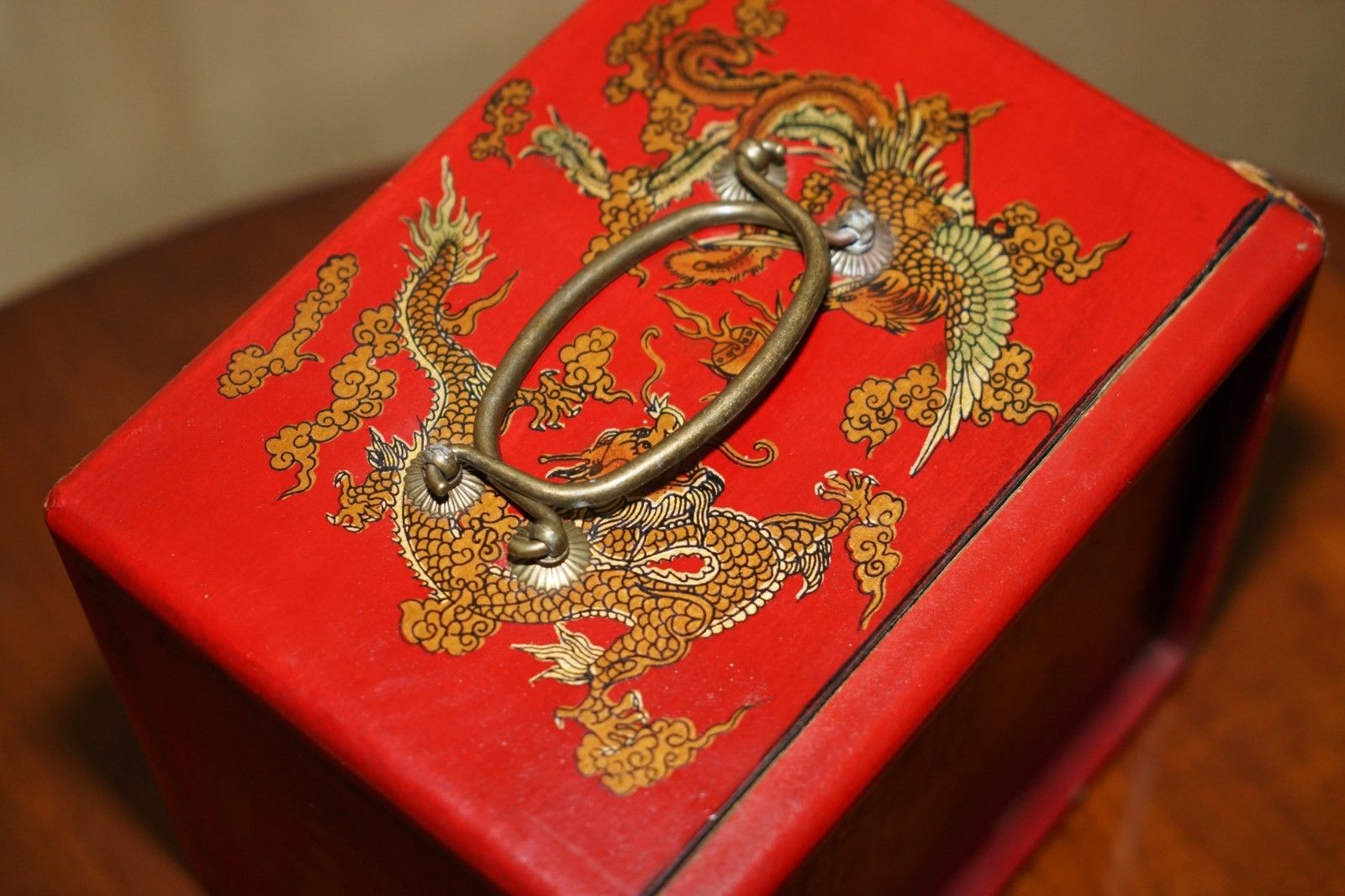 Antique Mahjong Suite Circa 1940's Chinese Chinoiserie Dragon Design Plus Dice photo vinterior