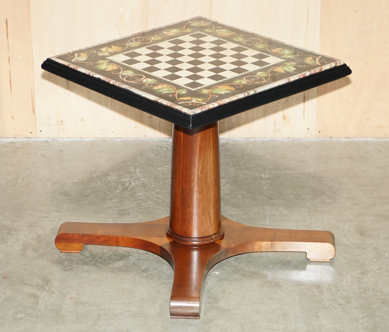 Antique Extra Large Pietra Dura Marble Inlaid Chessboard Table Later Cherry Base photo furniture