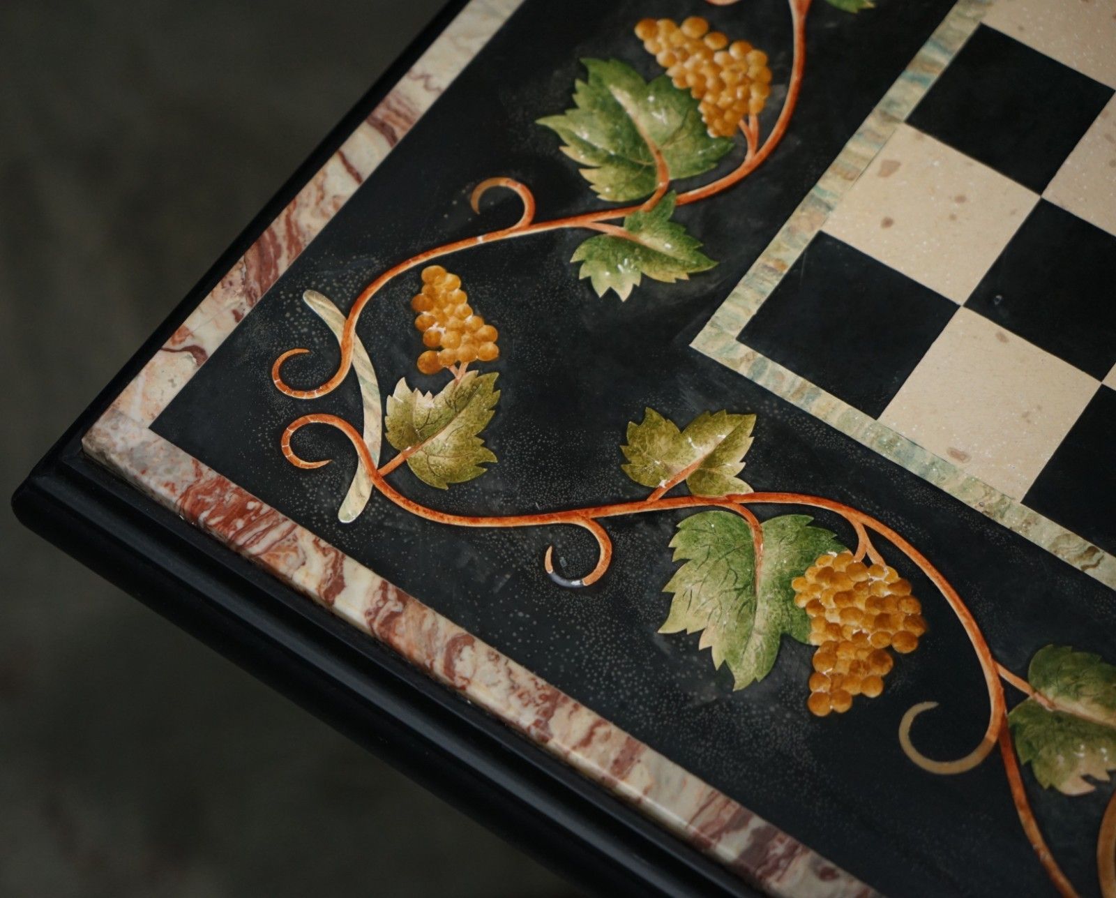 photo buy Antique Extra Large Pietra Dura Marble Inlaid Chessboard Table Later Cherry Base