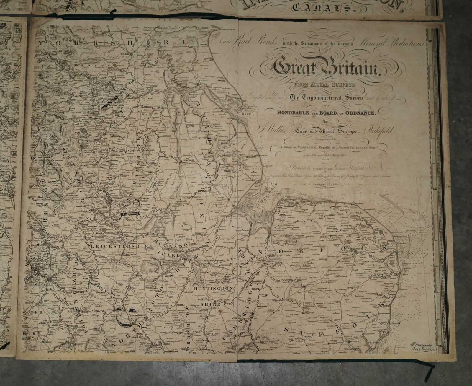 photo for sale 1830 Dated Extra Large 194cm X 159cm Inland Navigation Map Canals And Railroads