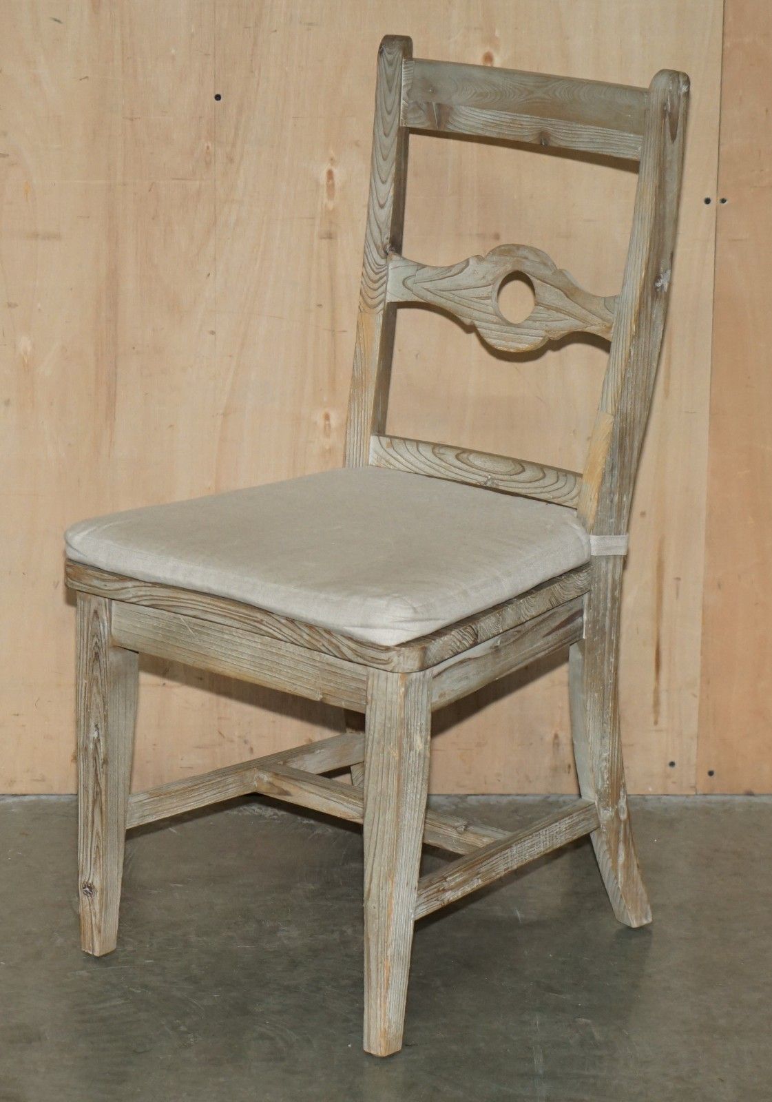 photo vinterior Fine Pair Of Swedish Style Loaf Reclaimed Pine Side Chairs With Cushioned Seats