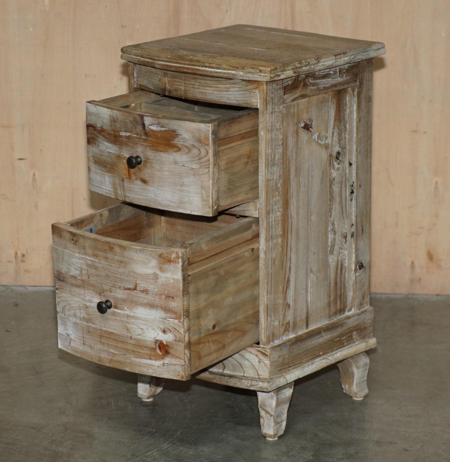 Furniture Vintage Loaf Recliamed Hardwood Side End Table Wine Nightstand Table Drawers photo