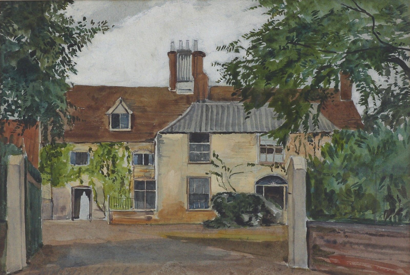 Watercolour By Catherine Maude Nichols. Subject Is Alpington Hall Central View. photo furniture