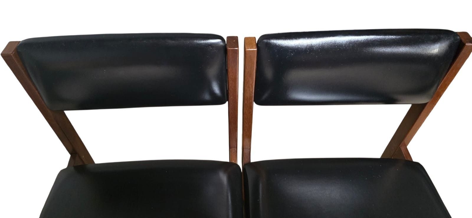 Set Of 4 Mid Century Teak Dining Chairs Pivoting Tilt Back Black Vinyl Mcm photo Furniture