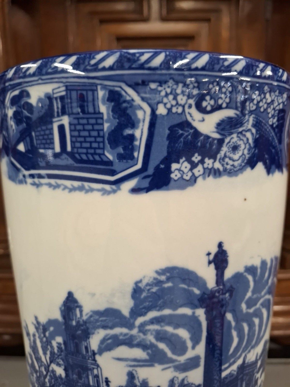 Large Blue And White Porcelain Stick Stand Vase photo for sale