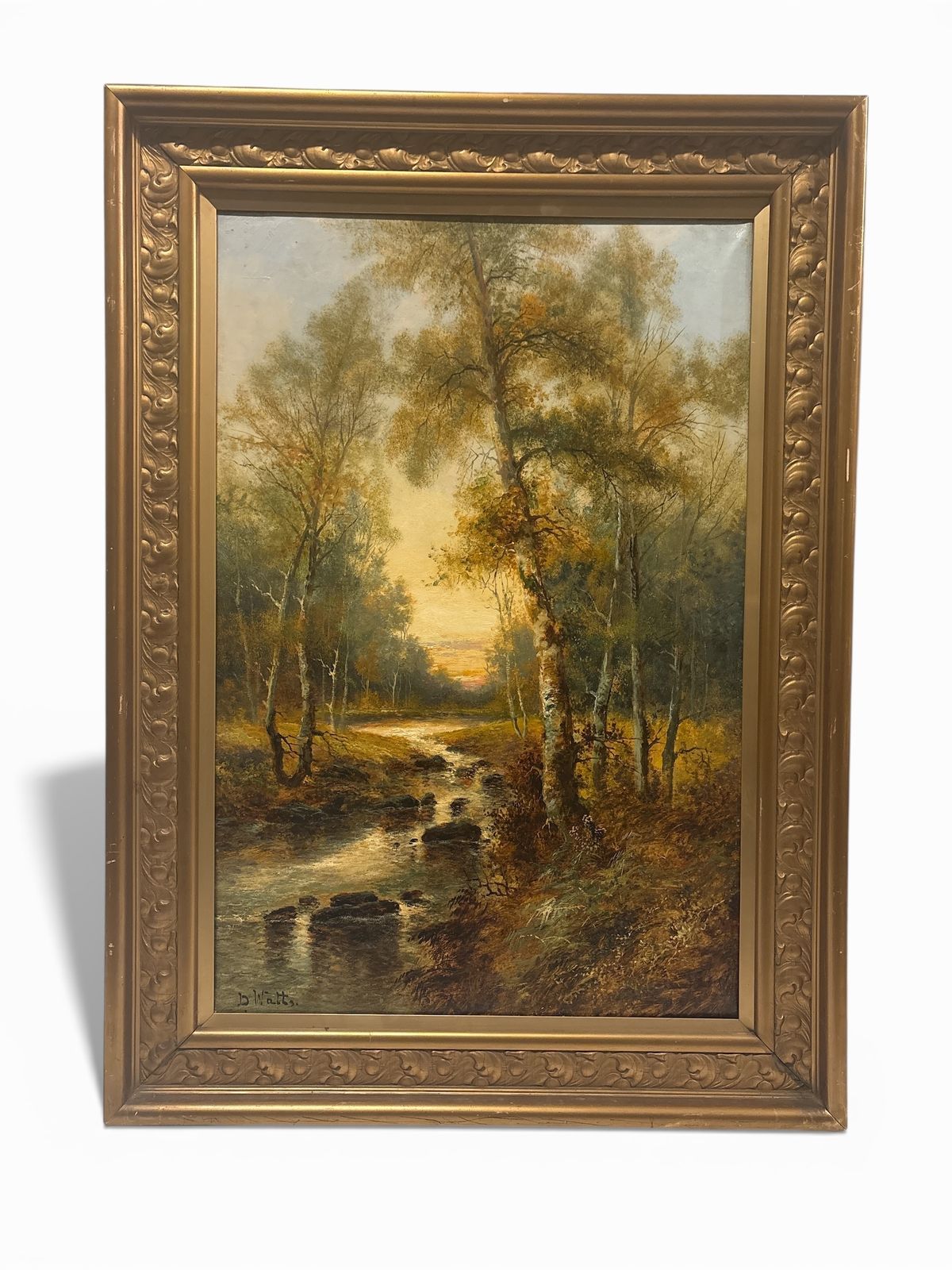 Oil On Canvas Of Woodland Area At Sunset By David Watts (1918 1938)