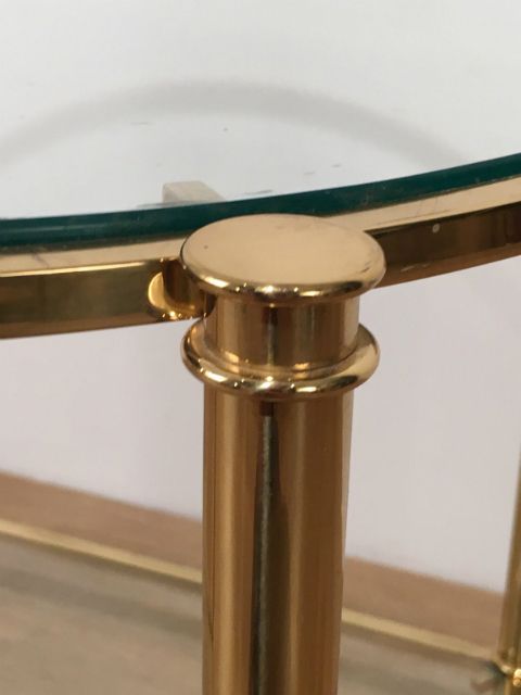 Pair Of Round Brass 2 Tiers Side Tables. Circa 1970 photo buy
