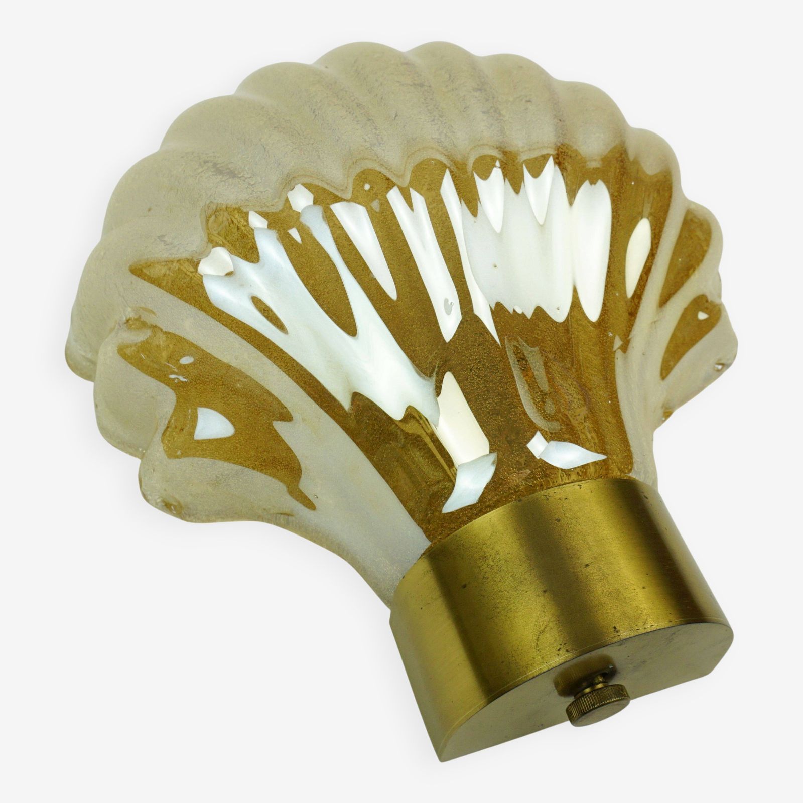 No. 1 Of 2 Mid Century Modern Sconce Wall Lamp Lustrous Glass Shell Brass