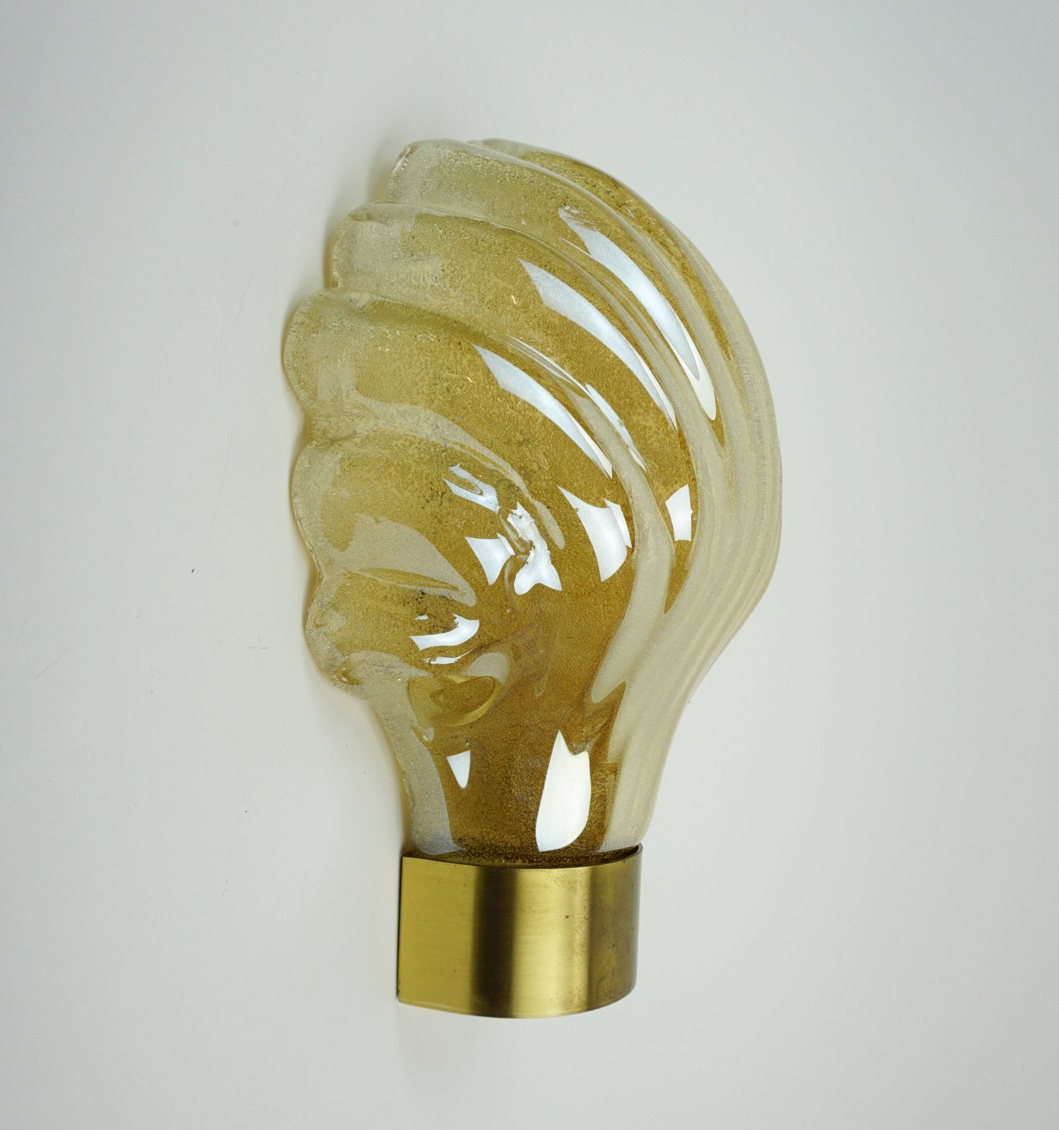 No. 1 Of 2 Mid Century Modern Sconce Wall Lamp Lustrous Glass Shell Brass photo furniture