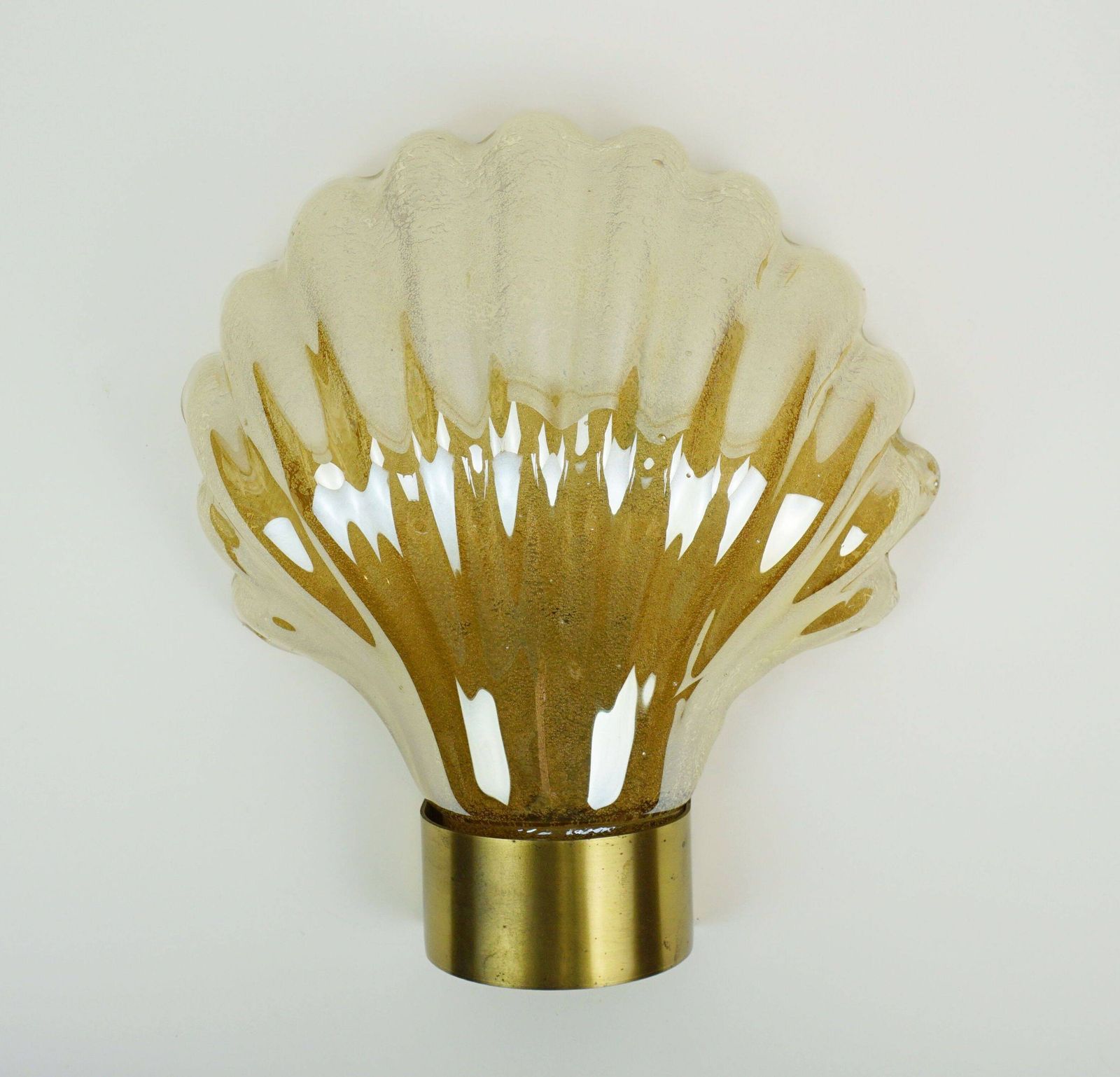 photo buy No. 1 Of 2 Mid Century Modern Sconce Wall Lamp Lustrous Glass Shell Brass