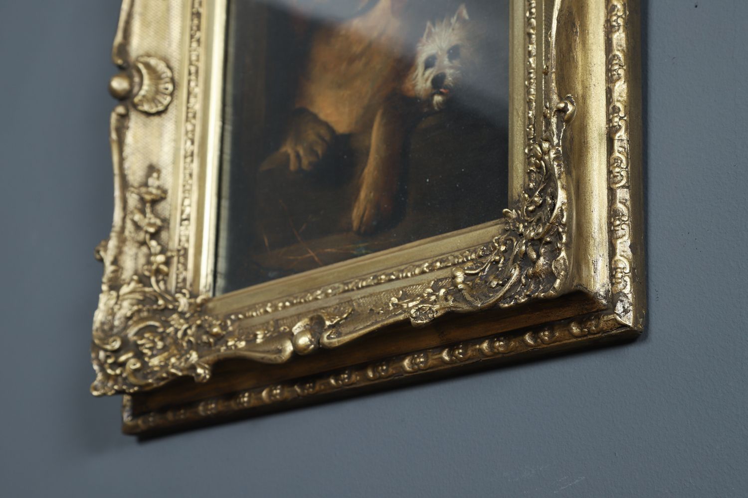 English Victorian Copy Of An Oil Painting Picture Of Dignity And Impudence Hound Dog By Sir Edwin Landseer (Circa 1860) photo vintage