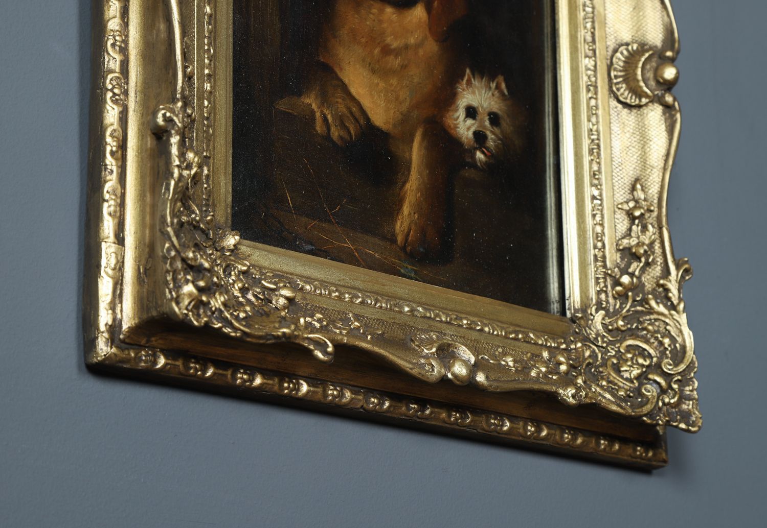 Art English Victorian Copy Of An Oil Painting Picture Of Dignity And Impudence Hound Dog By Sir Edwin Landseer (Circa 1860) photo