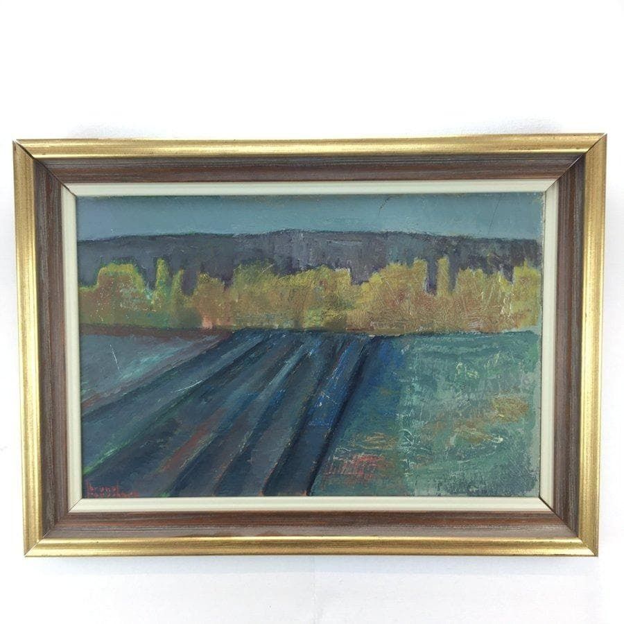Original Swedish Oil On Canvas – “Field At Dusk” By Bruno Forssberg, Billingsfors Dalsland – Vintage & Framed – 49 × 36 Cm (19.3" × 14.2") photo for sale