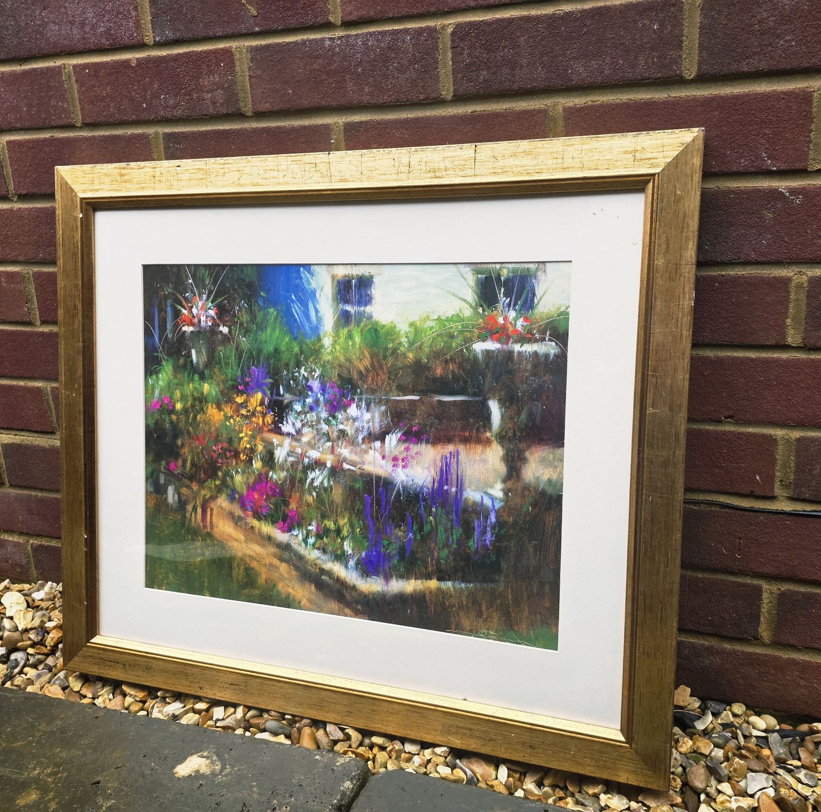 Vibrant Impressionist Print The Patio By American Artist Charles Warren Mundy photo furniture