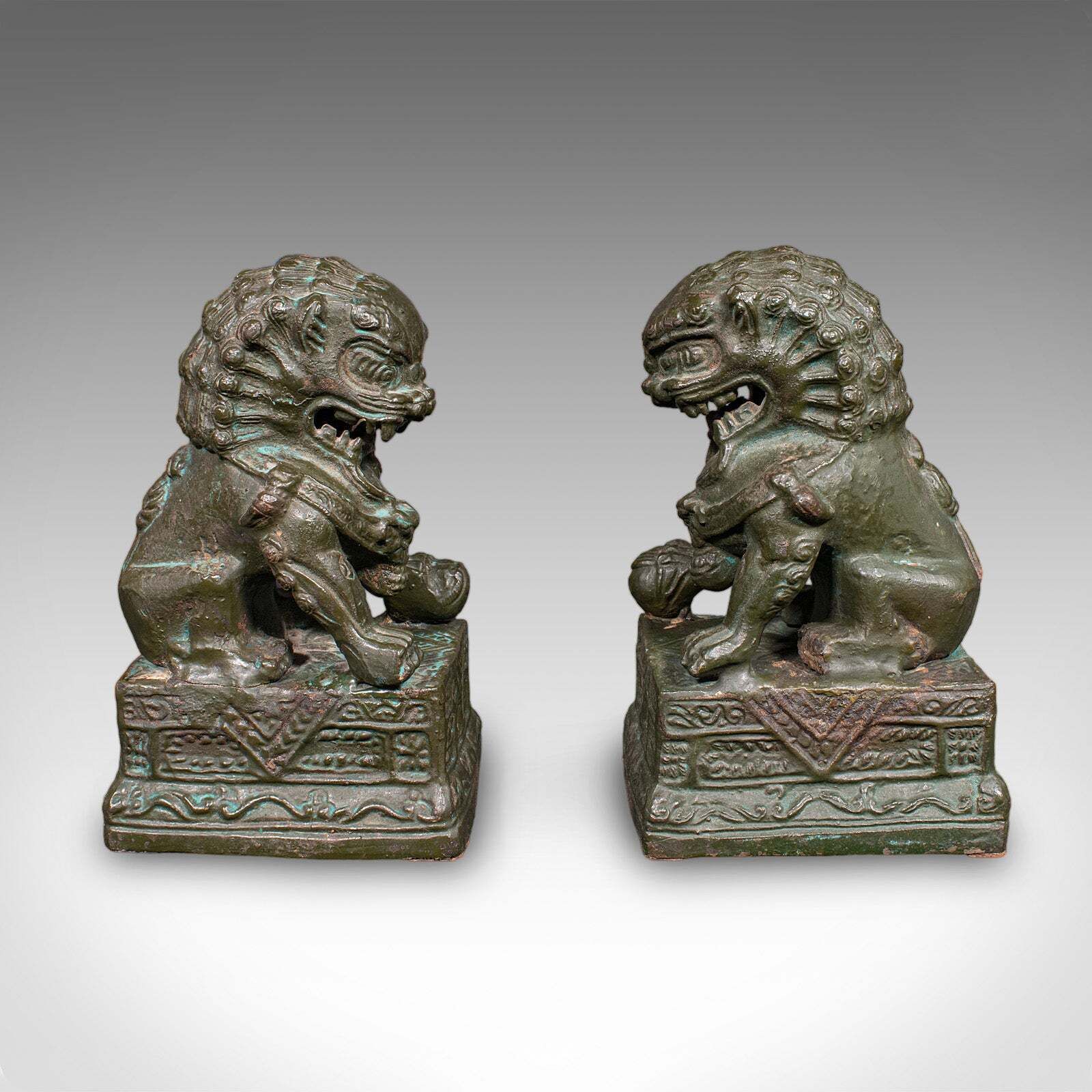 Pair Of Vintage Dog Of Fo Bookends, Oriental, Bronze, Book Rest, Art Deco, 1930 photo Home Decor