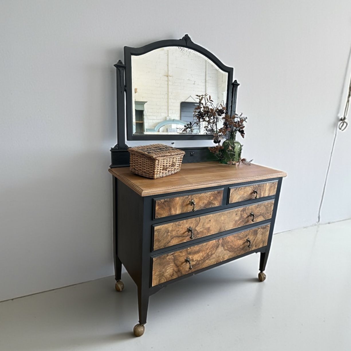 Art Deco Burr Walnut Dressing Chest With Mirror   Hand Finished Statement Piece photo furniture