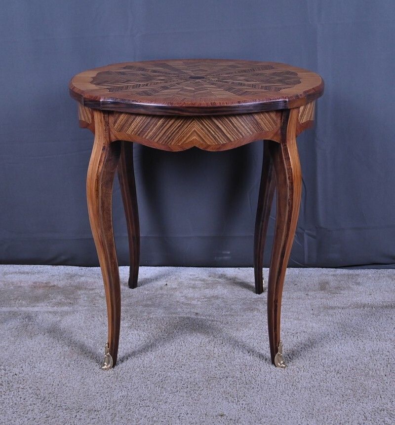 photo for sale Marquetry Side Table, Louis XV Style – First Half Of The 20th Century