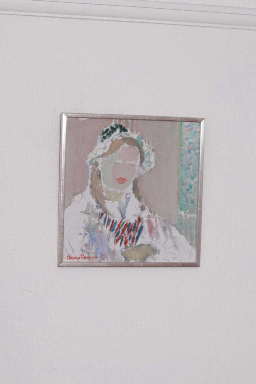 Original Swedish Oil On Panel – “Portrait Of Woman” By Rune Persson – Vintage &  Framed  31 × 30 Cm (12.2" × 11.8") photo vintage