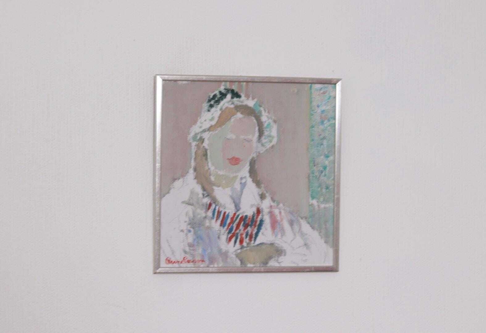 275.0 Original Swedish Oil On Panel – “Portrait Of Woman” By Rune Persson – Vintage &  Framed  31 × 30 Cm (12.2" × 11.8") photo