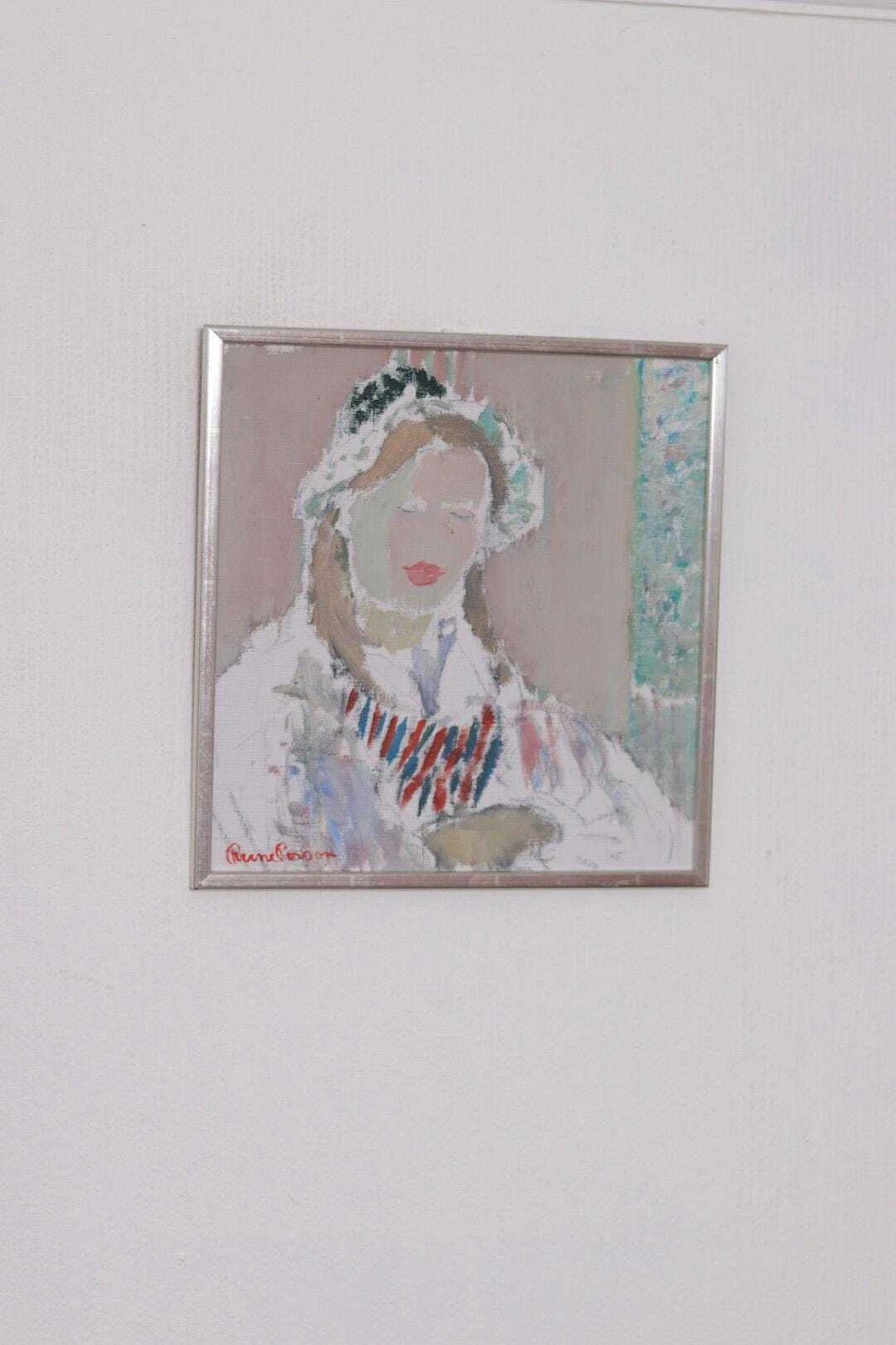 photo vintage Original Swedish Oil On Panel – “Portrait Of Woman” By Rune Persson – Vintage &  Framed  31 × 30 Cm (12.2" × 11.8")