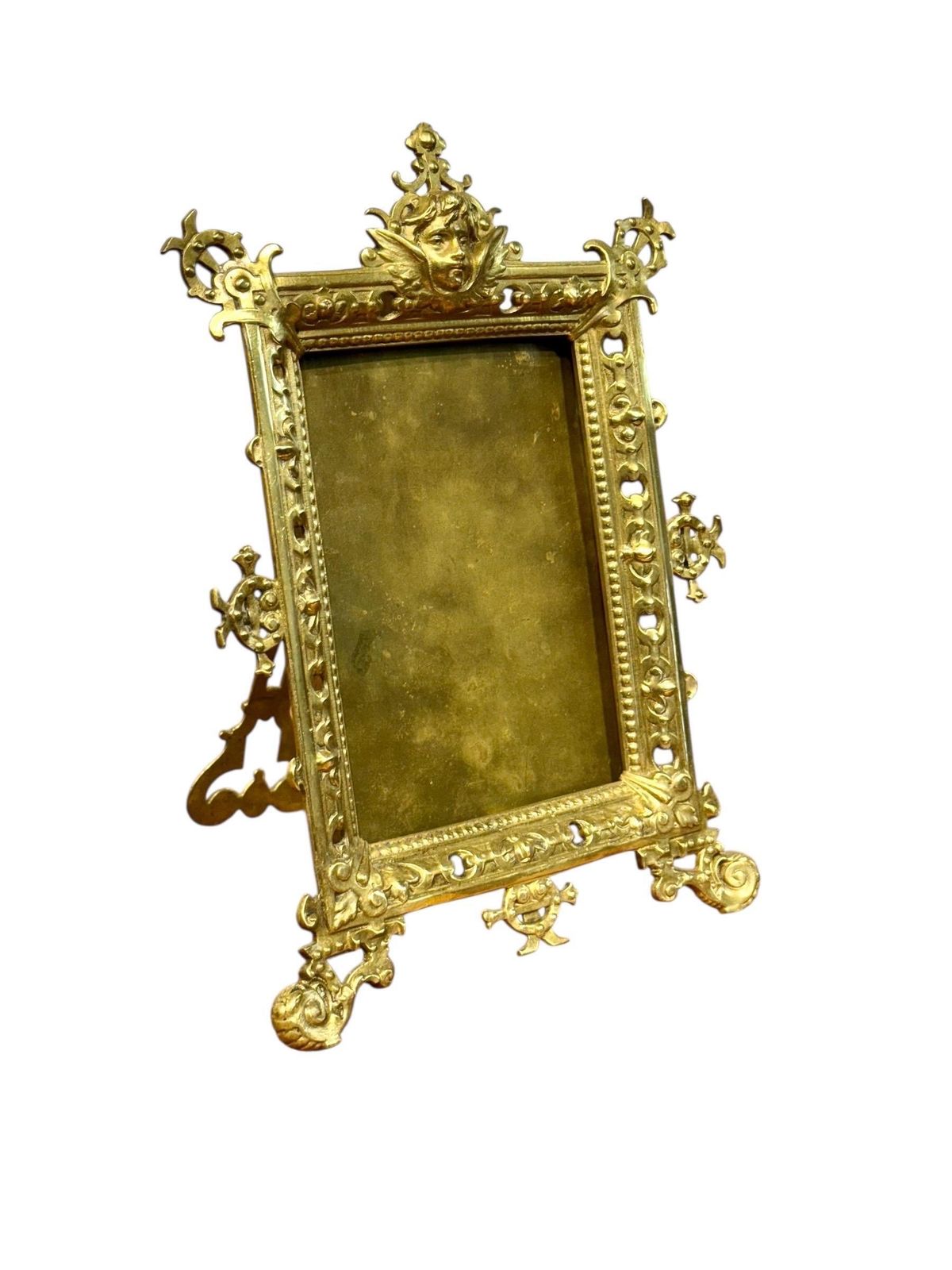 Ornate 19th Century Gilt Bronze Tabletop Frame With Cherub Motif photo 998.0