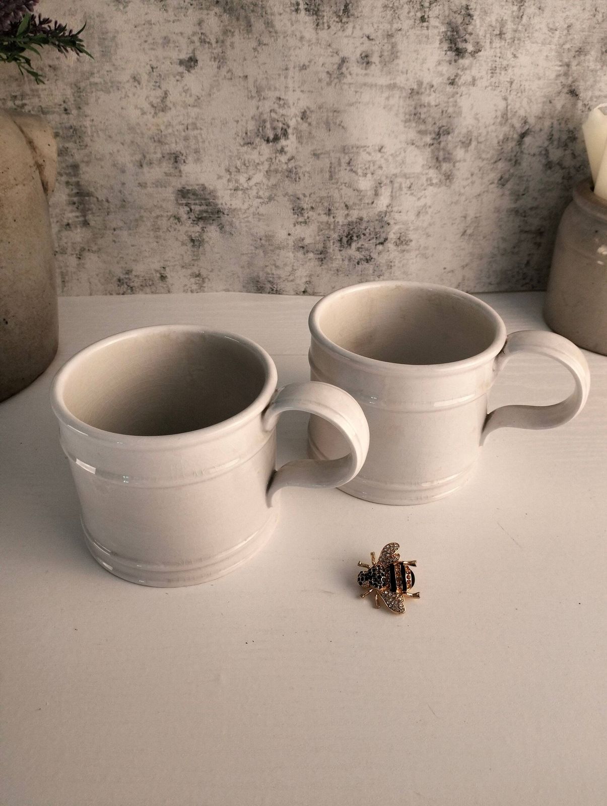 Vintage Portmeirion Witte Keramische Mokken, Susan Williams Ellis Meridian Serie photo furniture