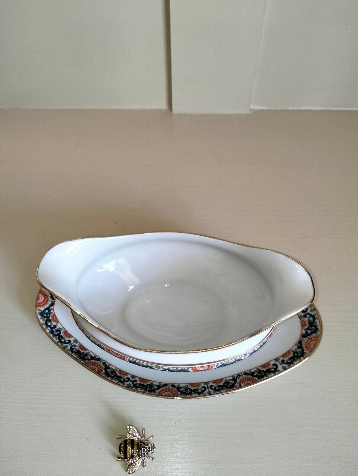Antique Limoges Porcelain Gravy Boat, French Pedestal Sauce Jug photo vintage