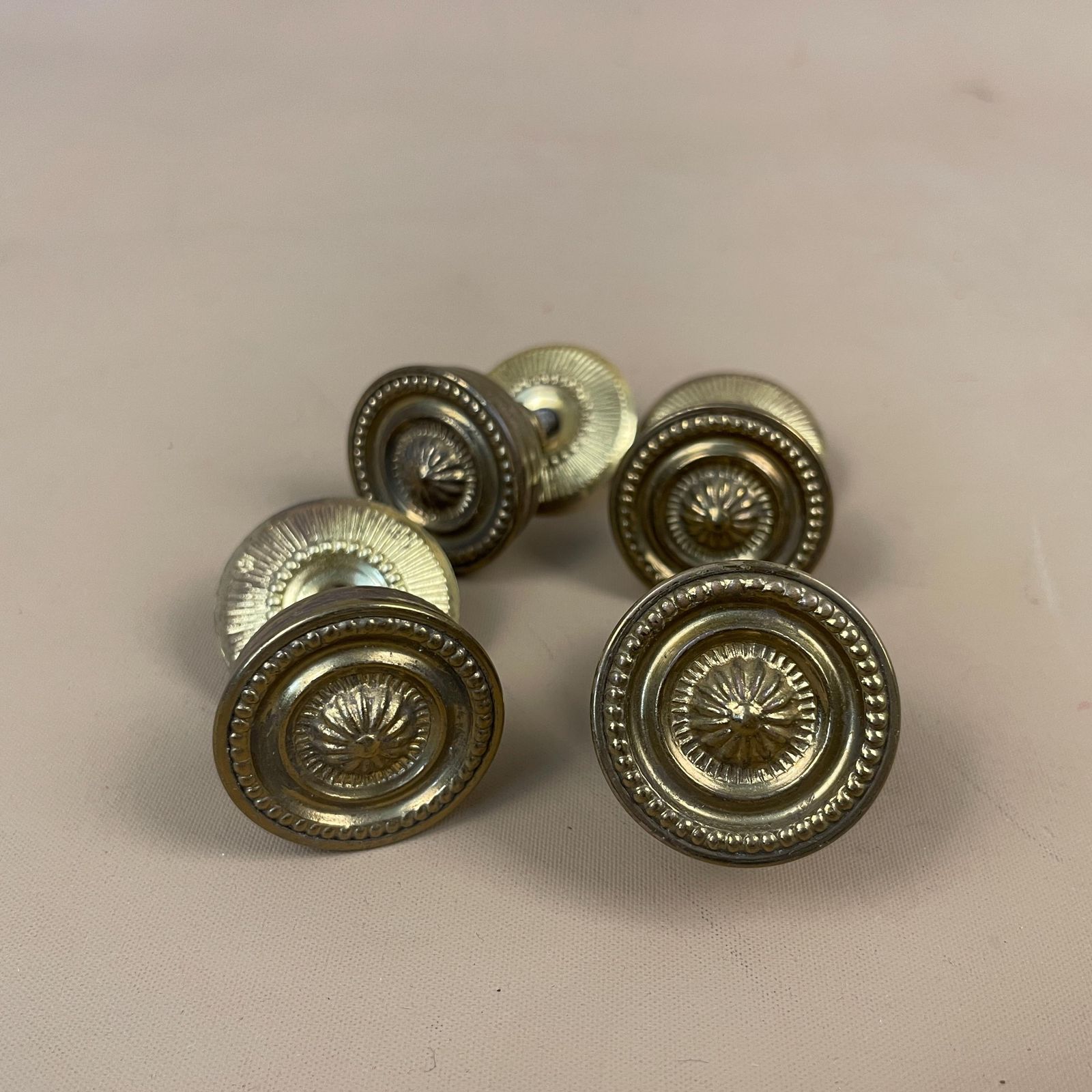 Antique Style Brass Drawer Knobs Set Of 4 With Round Backplates Vintage Cabinet Furniture Hardware Cupboard Handles Regency Screw In photo buy