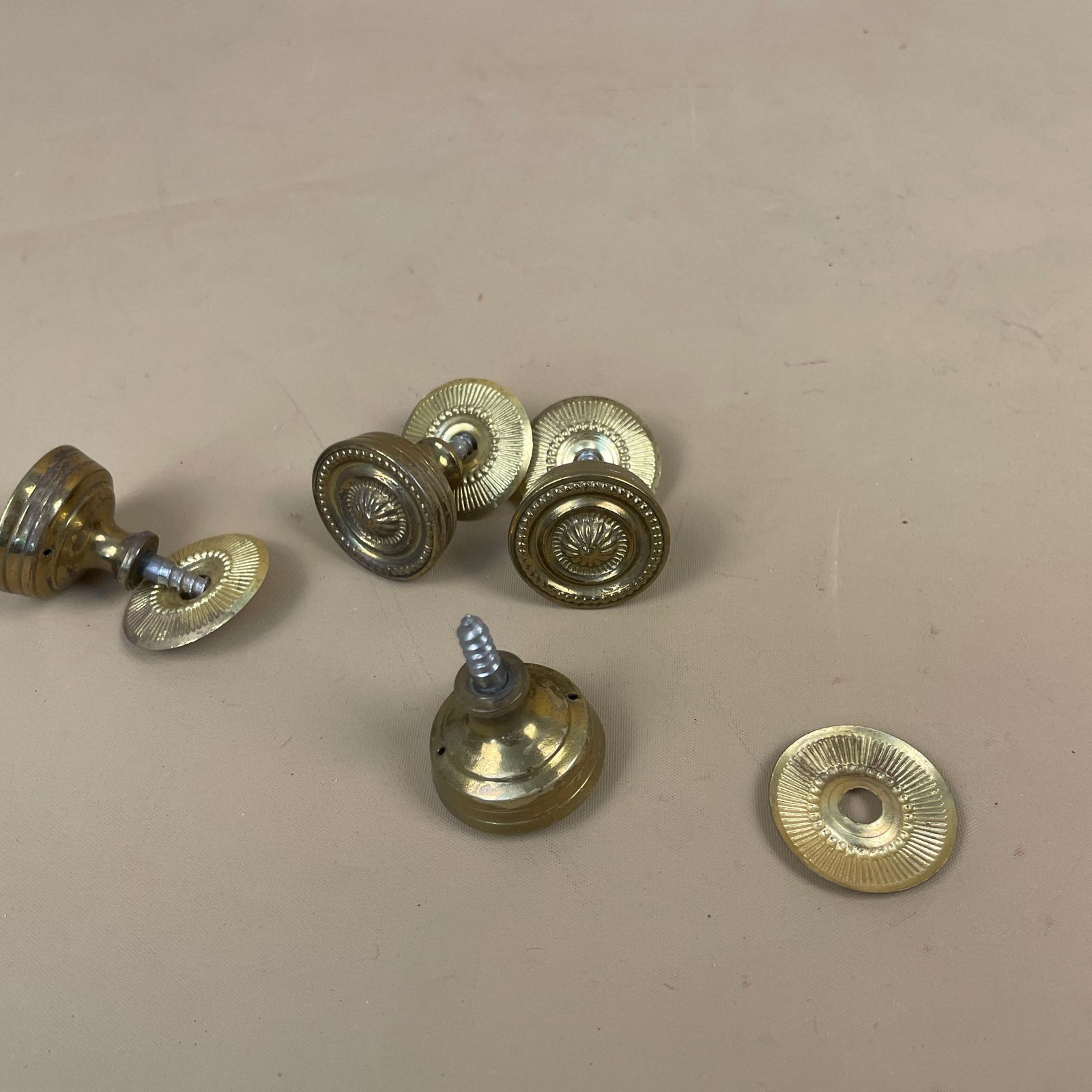 Antique Style Brass Drawer Knobs Set Of 4 With Round Backplates Vintage Cabinet Furniture Hardware Cupboard Handles Regency Screw In photo vintage