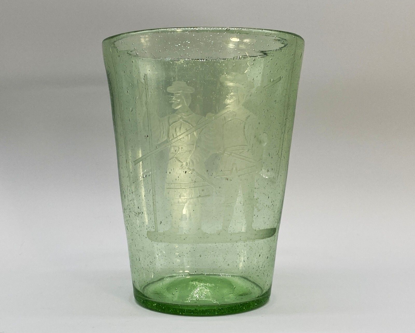Large Superb 18thc Hand Blown Engraved Green Glass Beaker Vase Circa 1760