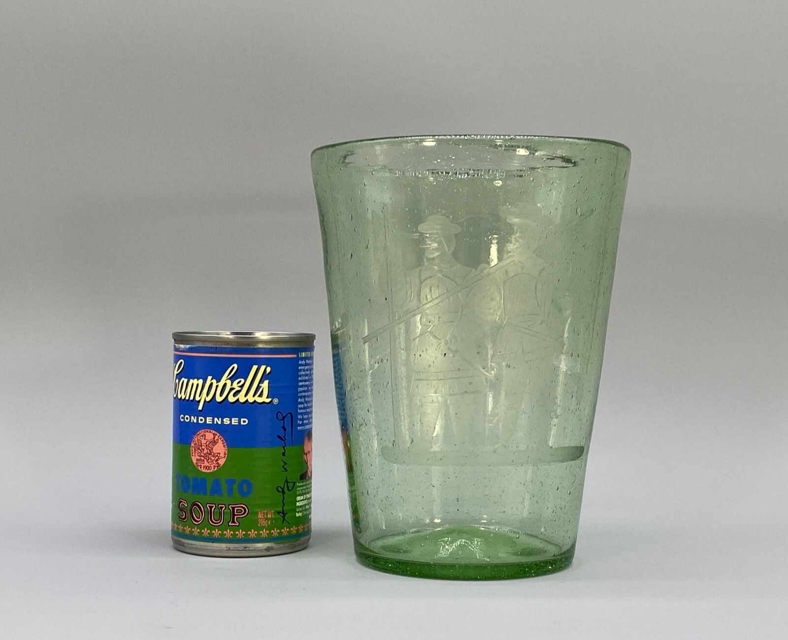 Large Superb 18thc Hand Blown Engraved Green Glass Beaker Vase Circa 1760 photo for sale