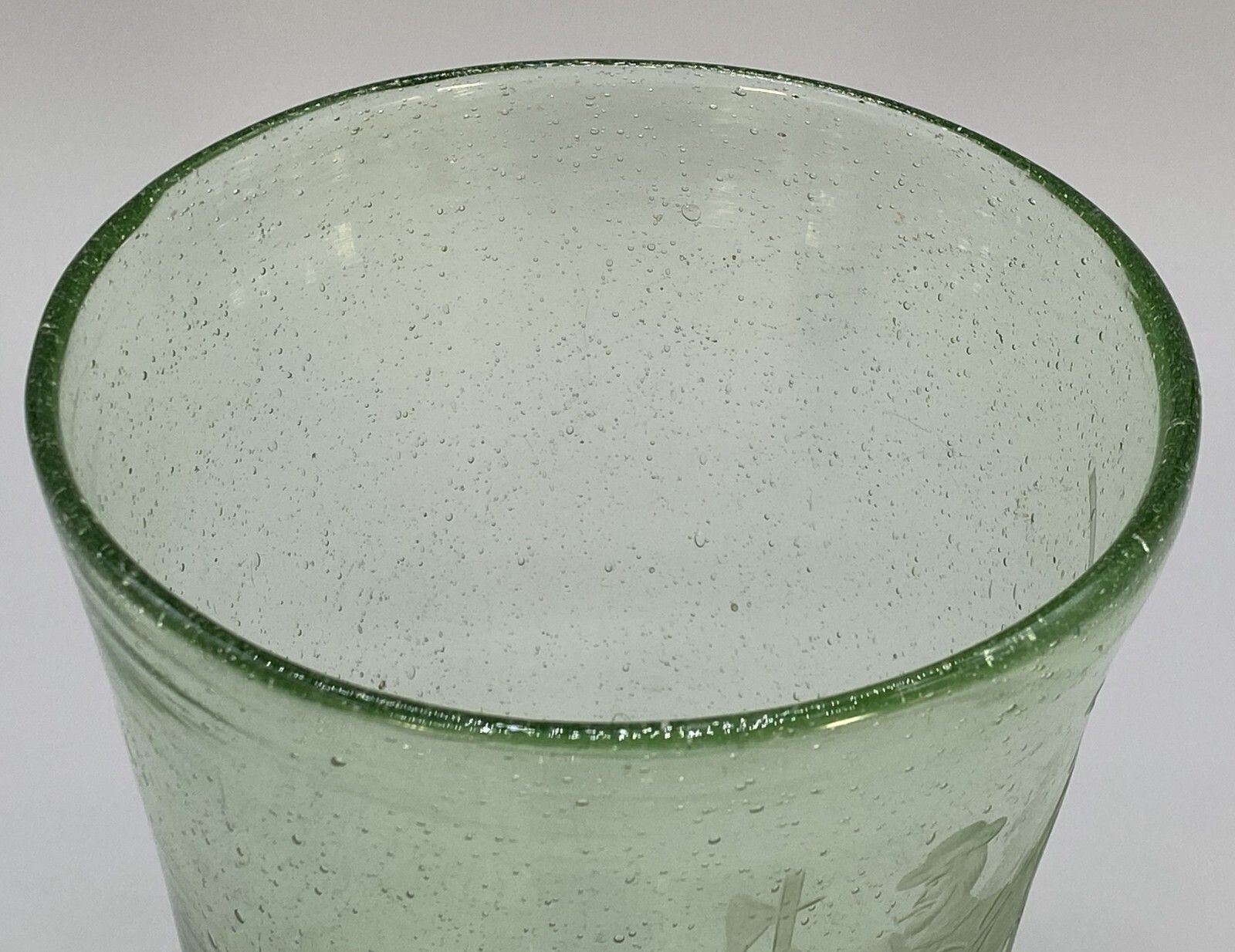 385.0 Large Superb 18thc Hand Blown Engraved Green Glass Beaker Vase Circa 1760 photo